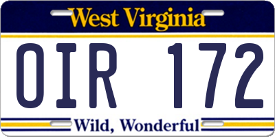 WV license plate OIR172