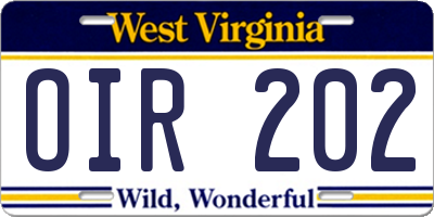 WV license plate OIR202