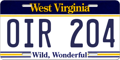 WV license plate OIR204