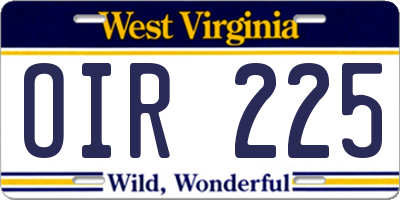 WV license plate OIR225