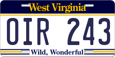 WV license plate OIR243