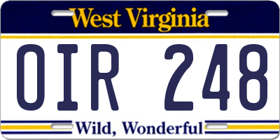 WV license plate OIR248