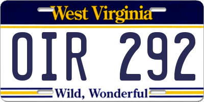 WV license plate OIR292