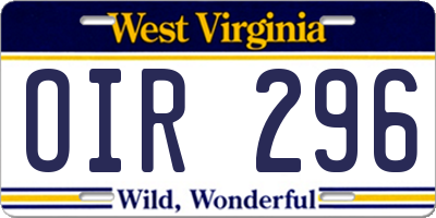WV license plate OIR296