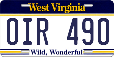 WV license plate OIR490