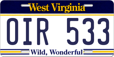WV license plate OIR533
