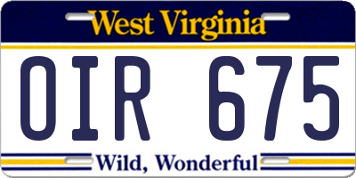 WV license plate OIR675
