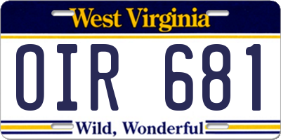 WV license plate OIR681