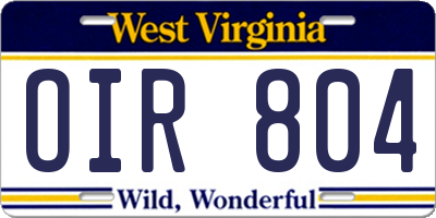 WV license plate OIR804