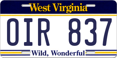 WV license plate OIR837