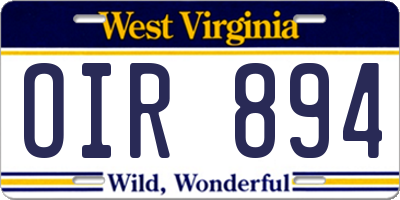 WV license plate OIR894