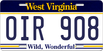 WV license plate OIR908