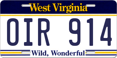 WV license plate OIR914