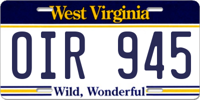 WV license plate OIR945