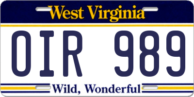 WV license plate OIR989
