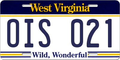 WV license plate OIS021
