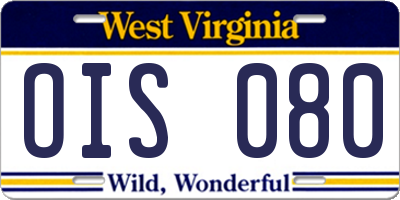 WV license plate OIS080