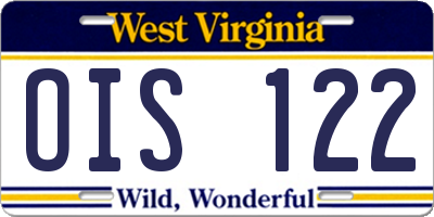 WV license plate OIS122
