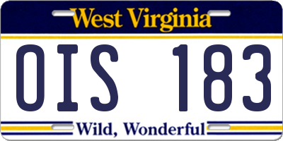 WV license plate OIS183