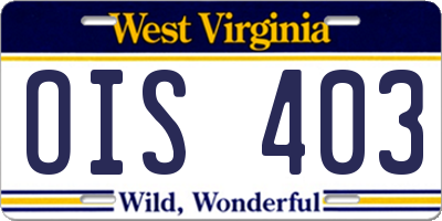 WV license plate OIS403