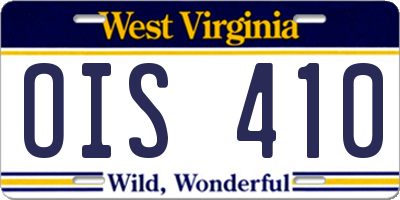 WV license plate OIS410