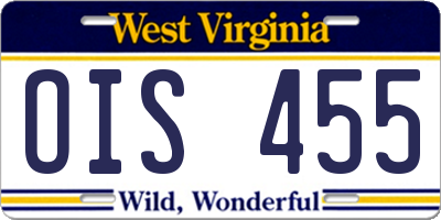 WV license plate OIS455