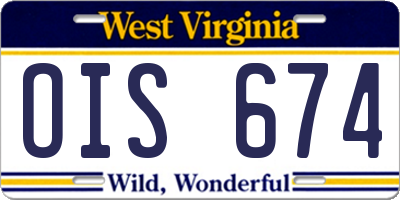 WV license plate OIS674