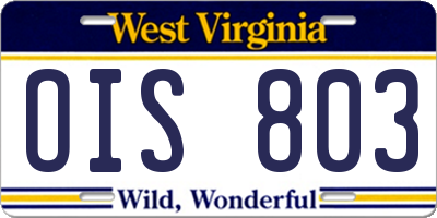 WV license plate OIS803