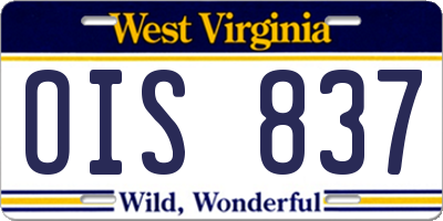 WV license plate OIS837