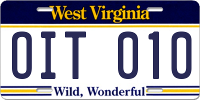 WV license plate OIT010