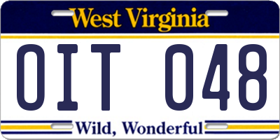 WV license plate OIT048