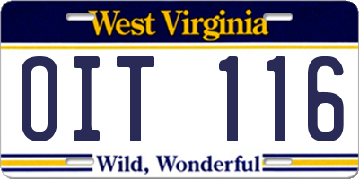 WV license plate OIT116