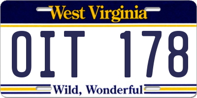 WV license plate OIT178