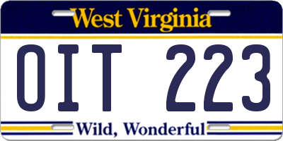 WV license plate OIT223