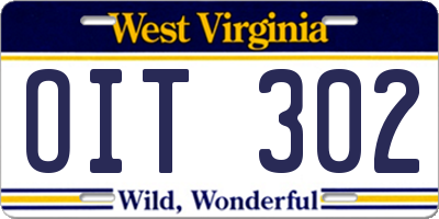 WV license plate OIT302