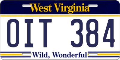 WV license plate OIT384