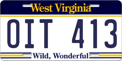 WV license plate OIT413