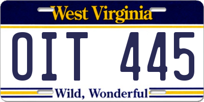 WV license plate OIT445