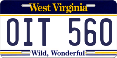 WV license plate OIT560