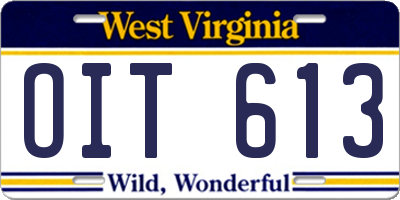 WV license plate OIT613