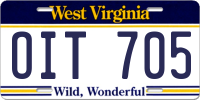 WV license plate OIT705