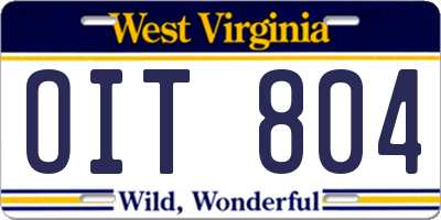 WV license plate OIT804