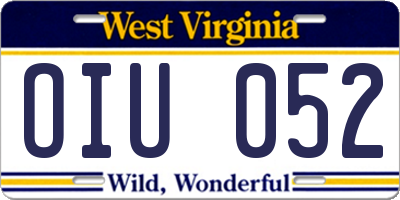 WV license plate OIU052