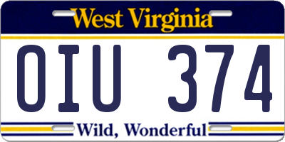 WV license plate OIU374