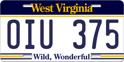 WV license plate OIU375