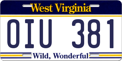 WV license plate OIU381