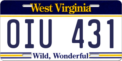 WV license plate OIU431