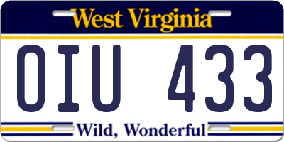 WV license plate OIU433