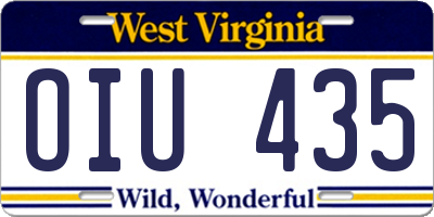 WV license plate OIU435