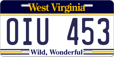 WV license plate OIU453